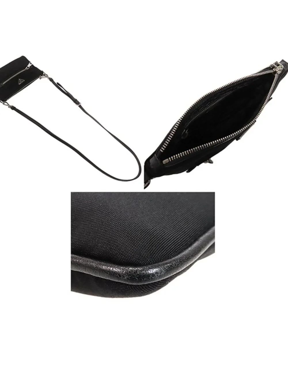Prada Pochette Black Nylon Leather Triangle Logo 2-Way Shoulder Bag